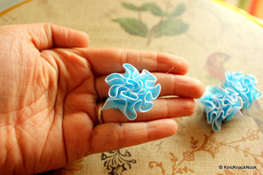 Organza Ribbon Blue and White Carnation Flower Appliques/ Crafts/ Wedding Decoration x 5